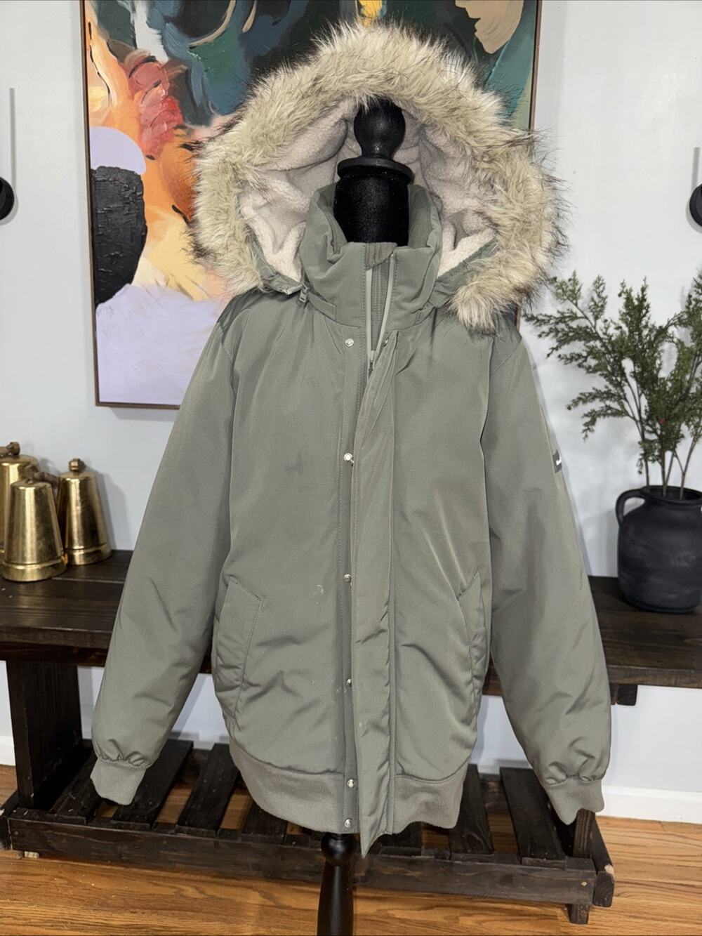 ABERCROMBIE & FITCH ULTRA BOMBER JACKET COAT OLIVE GREEN MENS SIZE MEDIUM Heavy